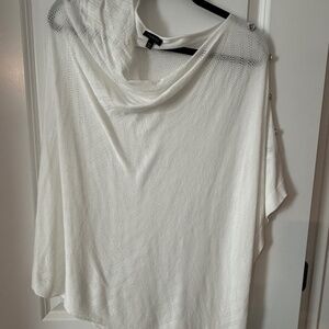 Talbots White Knit Poncho Sweater Asymmetrical Pullover Sz M/L